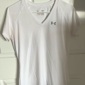 White Under Armour Short Sleeve V-Neck Athletic Shirt